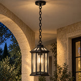 Portiva | Classic Outdoor Hanging Pendant Lantern with Clear Glass, Sandblasted Black Finish & IP65 Protection