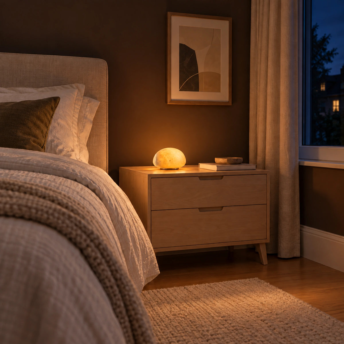 Nivelle | Sculptural Rechargeable Table Lamp with Natural Alabaster, Cordless LED & USB Charging