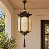Pavilora | Elegant Pagoda Outdoor Pendant Light with Faux Alabaster Panels & Bronze Gold Frame