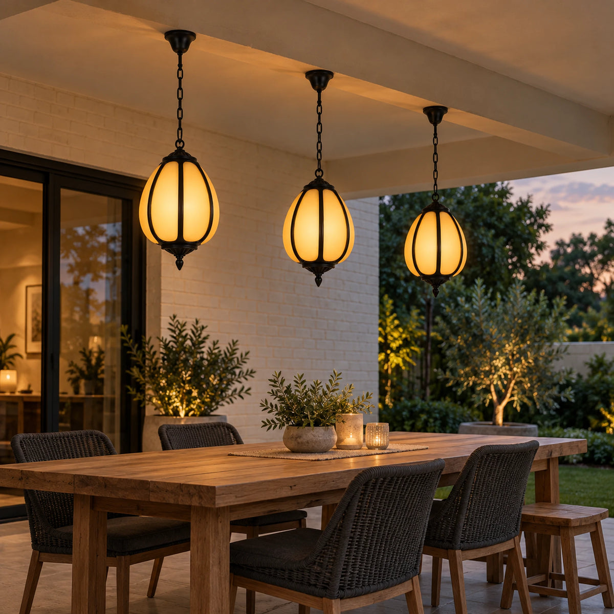 Petalora | Sculptural Outdoor Pendant Light with Faux Alabaster & Sandblasted Black Aluminium