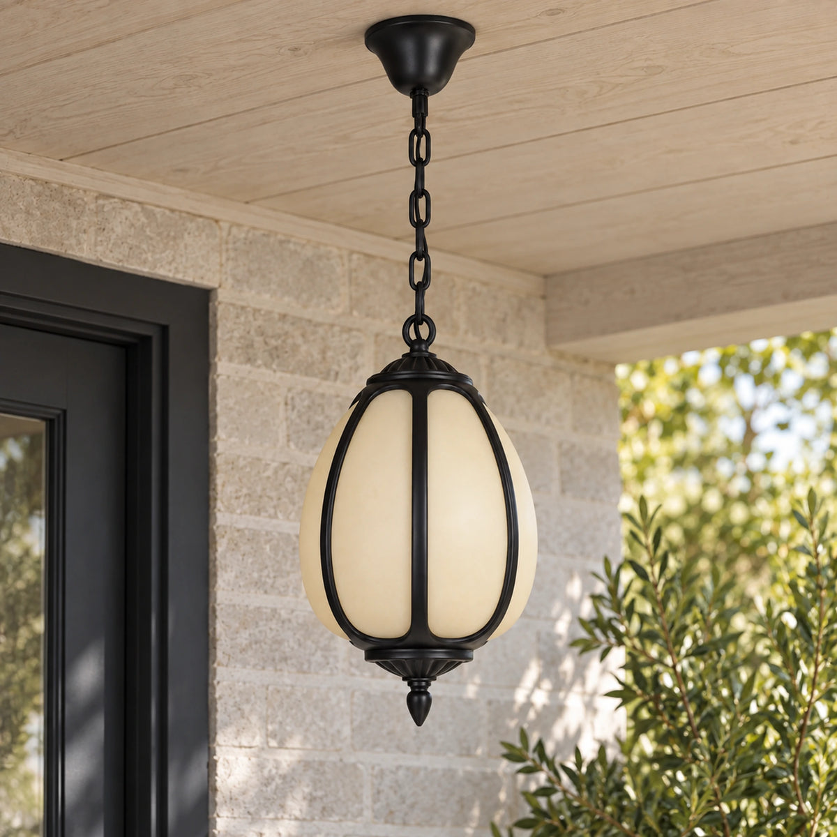 Petalora | Sculptural Outdoor Pendant Light with Faux Alabaster & Sandblasted Black Aluminium