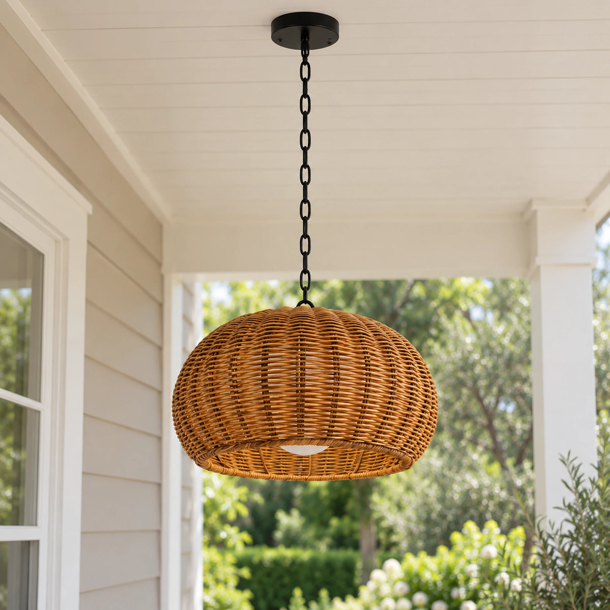 Weavora | Rustic Outdoor Hanging Pendant Light in Woven PE Rattan, Warm 3000K & IP65 Protection