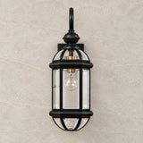 Vintara | Vintage Black Brass Outdoor Wall Lantern with Clear Glass, 63 cm Height & IP56