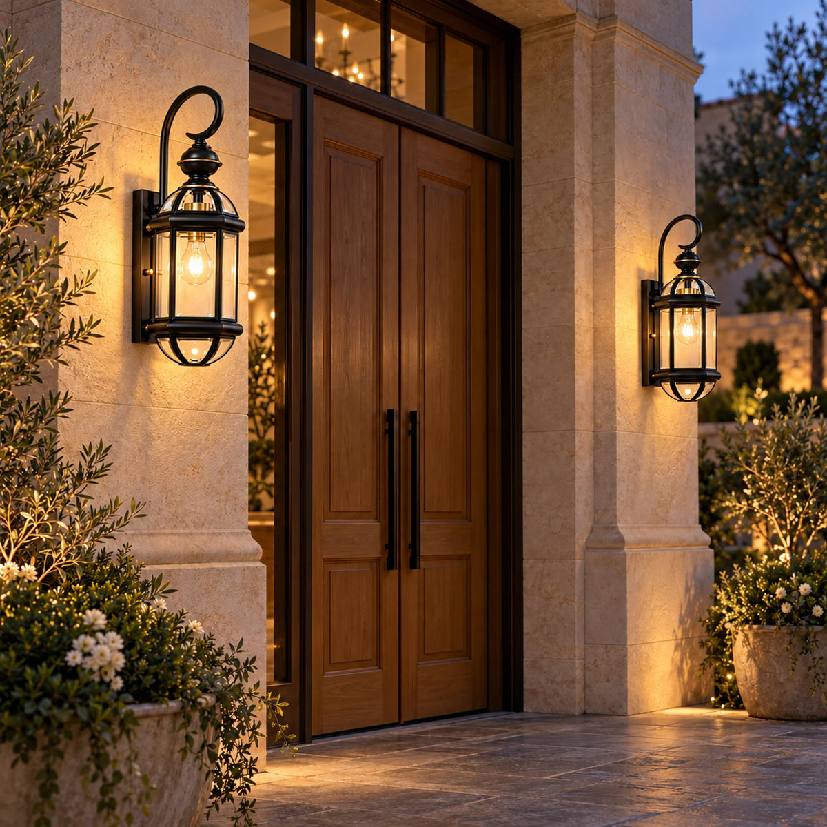 Vintara | Vintage Black Brass Outdoor Wall Lantern with Clear Glass, 63 cm Height & IP56