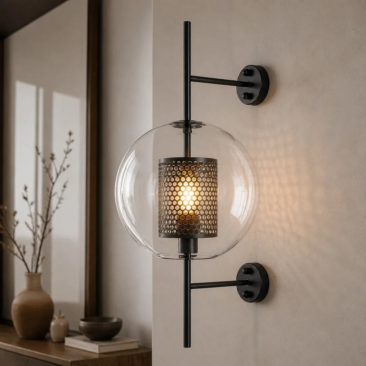 LuminaSphere | Stylish Industrial Wall Light with Clear Glass Shade