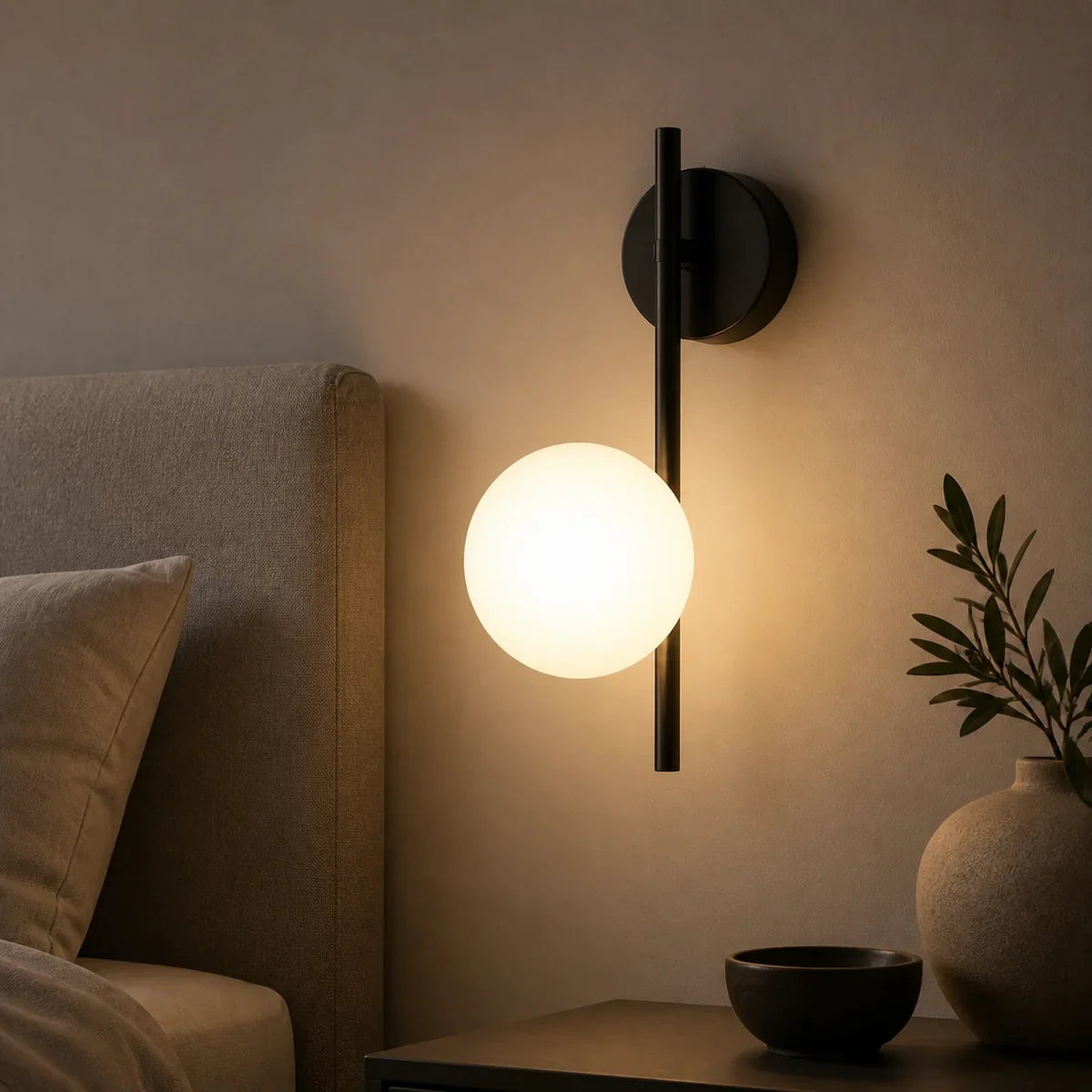 NordicGlow | Elegant Modern Wall Light with Frosted Glass Shade
