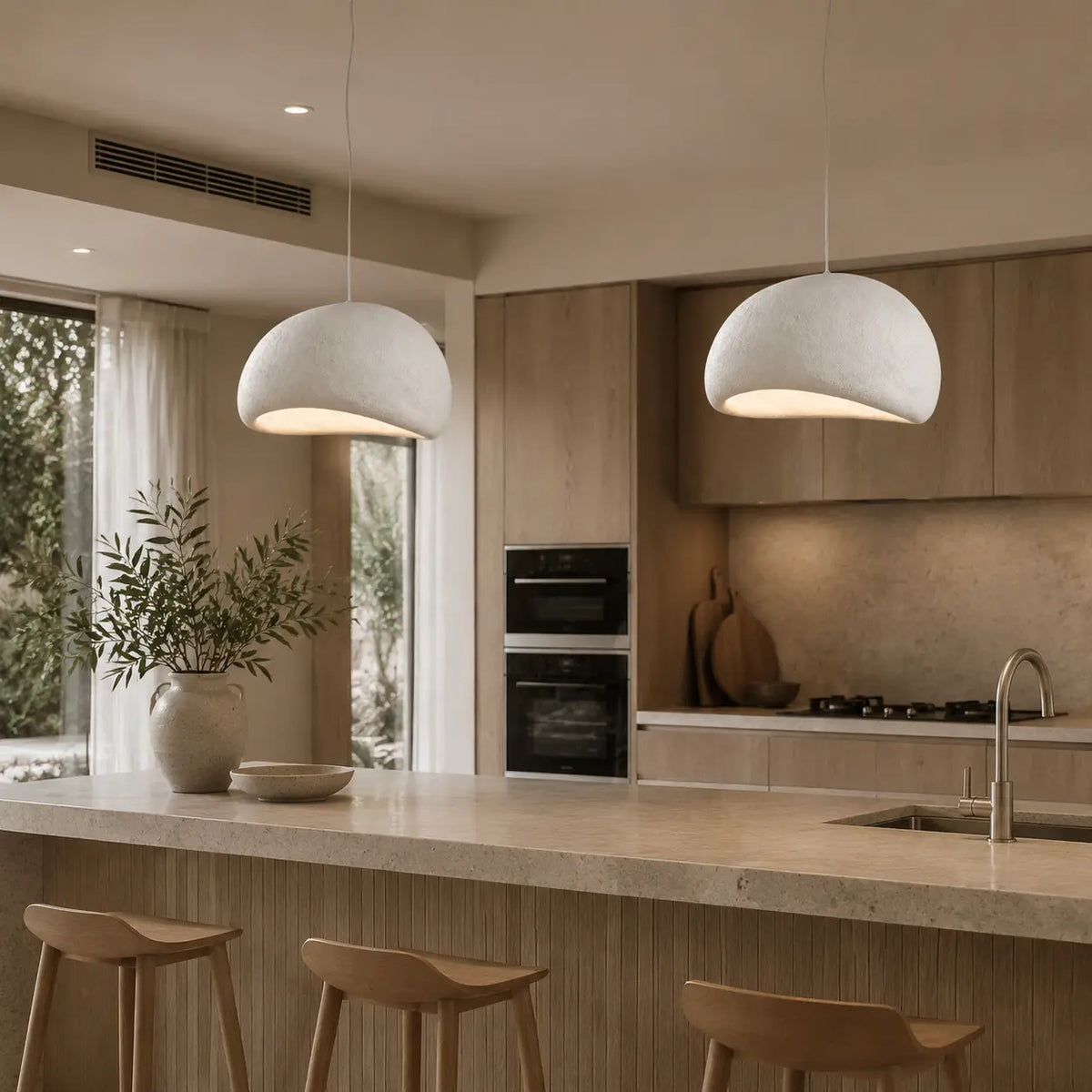 WabiSabi | Elegant Minimalist Fiberglass Pendant Light for Kitchen Island