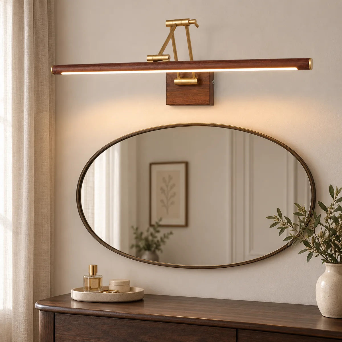 WalnutGlow | Elegant Adjustable LED Wall Sconce for Indoor Spaces