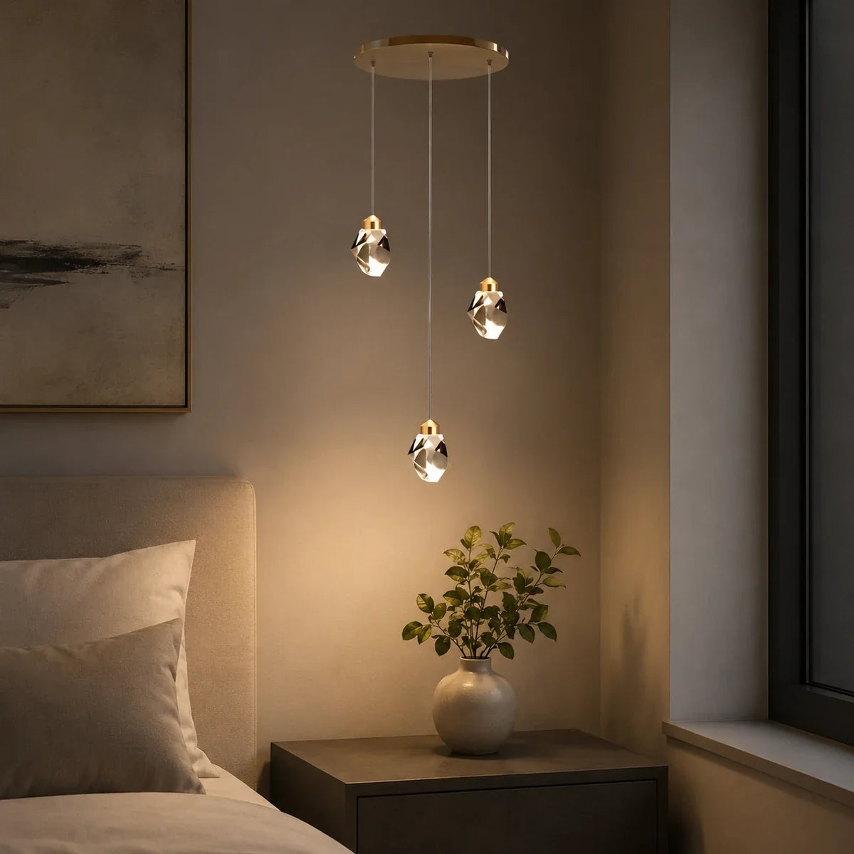 Luminara crystal chandelier in the 3-head configuration