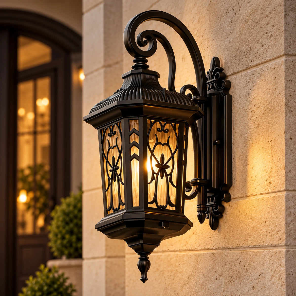 Velmora | Vintage Outdoor Wall Lantern with Ornate Metalwork, Warm 3000K LED and Glass