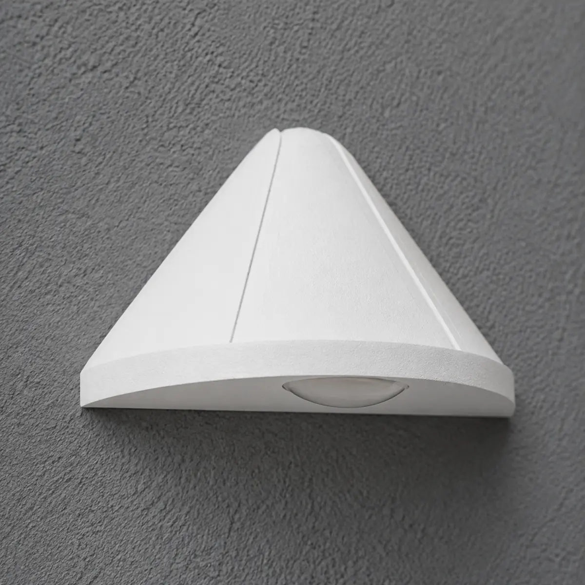 Close-up of the white Luminara cone outdoor wall lamp