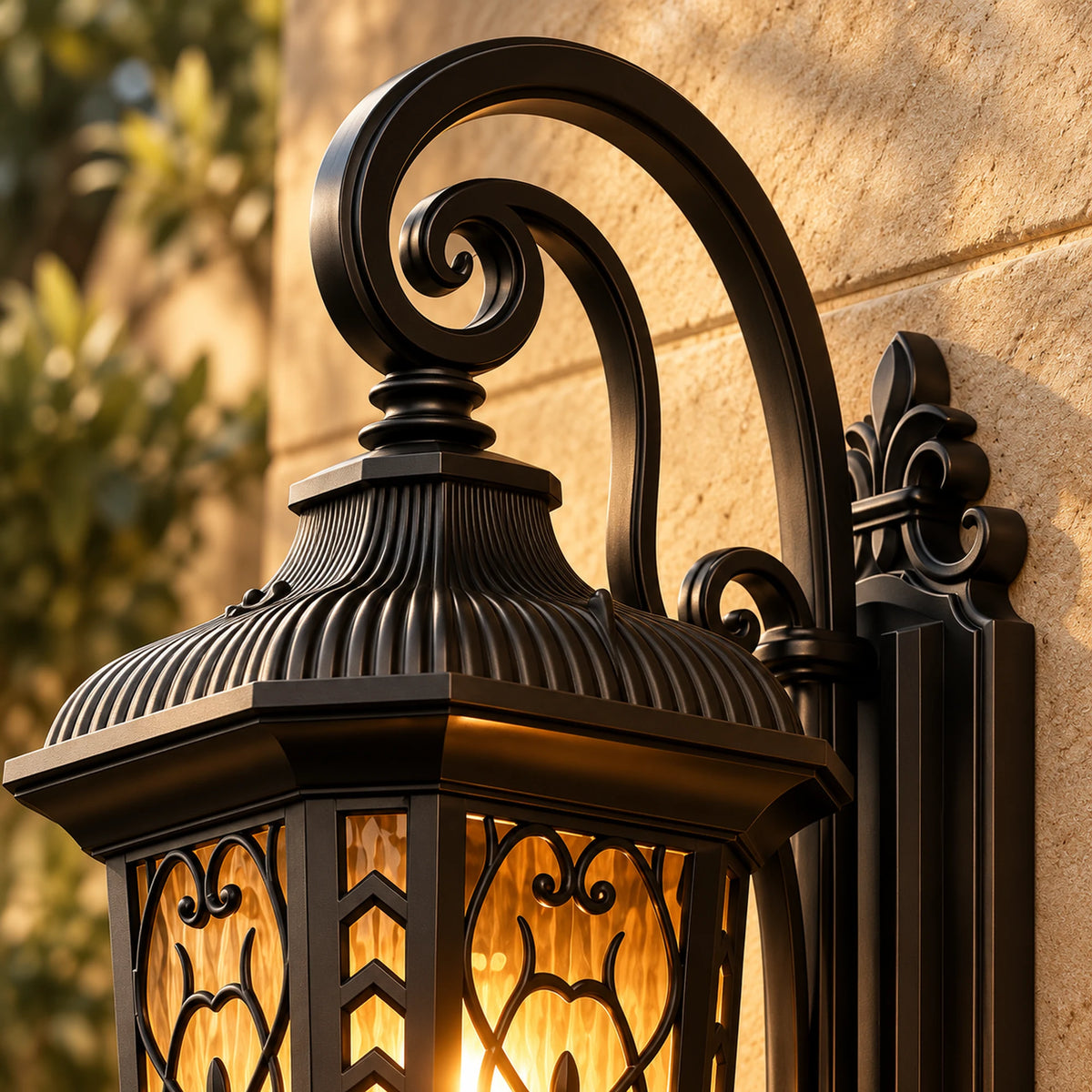 Velmora | Vintage Outdoor Wall Lantern with Ornate Metalwork, Warm 3000K LED and Glass