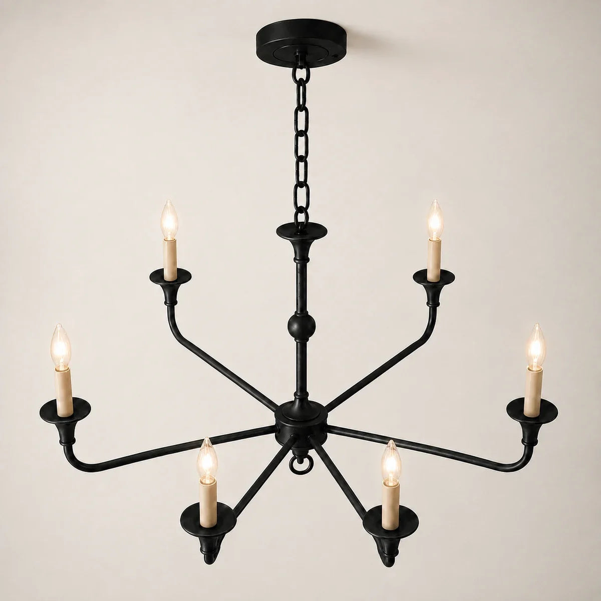BrassAura six-head chandelier in black