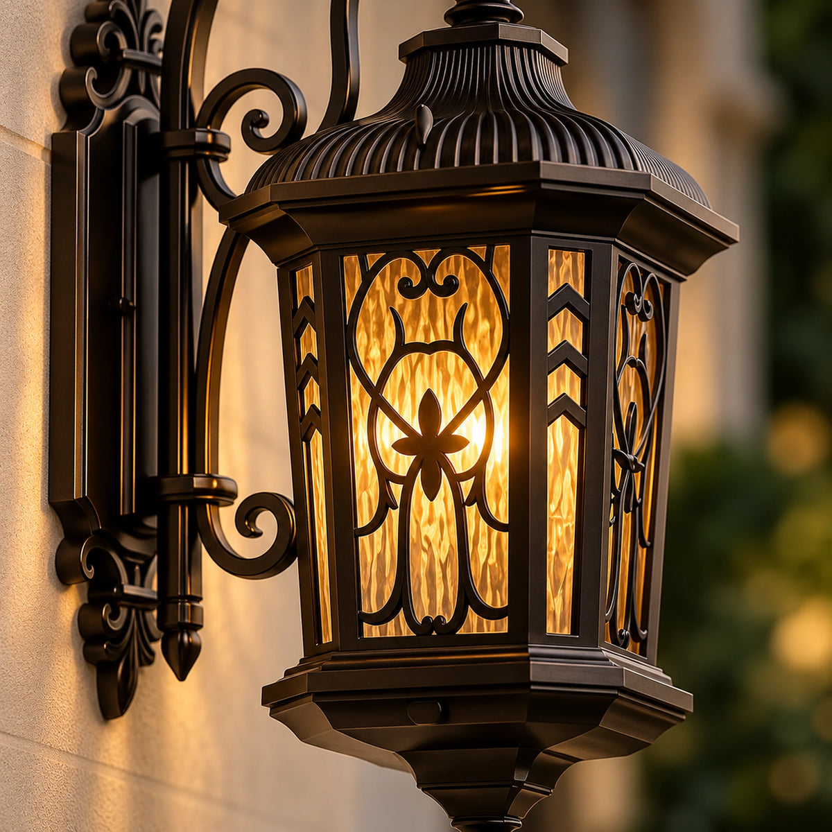 Velmora | Vintage Outdoor Wall Lantern with Ornate Metalwork, Warm 3000K LED and Glass