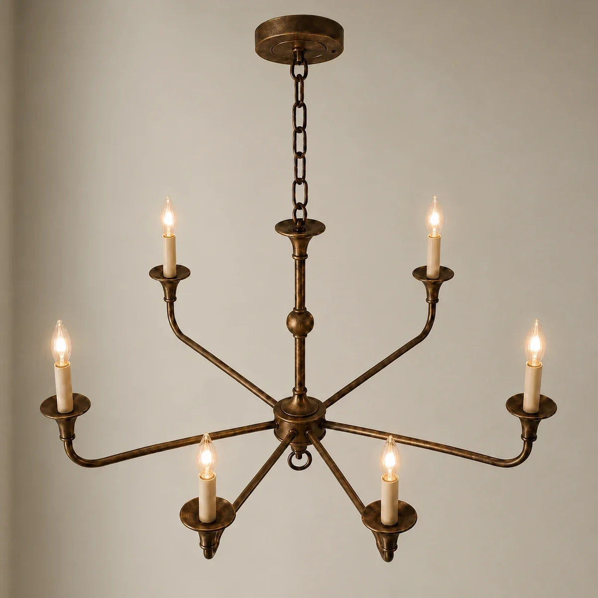 BrassAura six-head chandelier in dark bronze