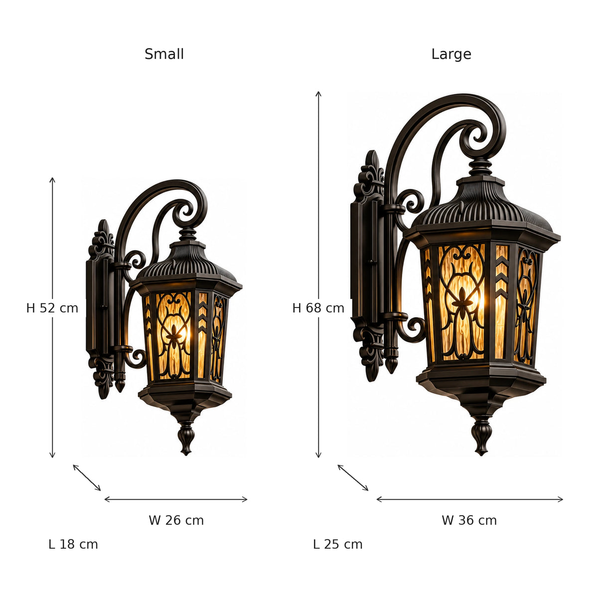 Velmora | Vintage Outdoor Wall Lantern with Ornate Metalwork, Warm 3000K LED and Glass
