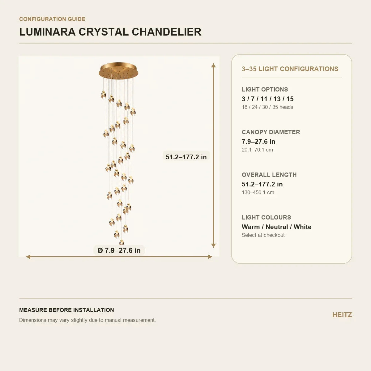 Luminara | Elegant Adjustable Crystal LED Chandelier Fixture