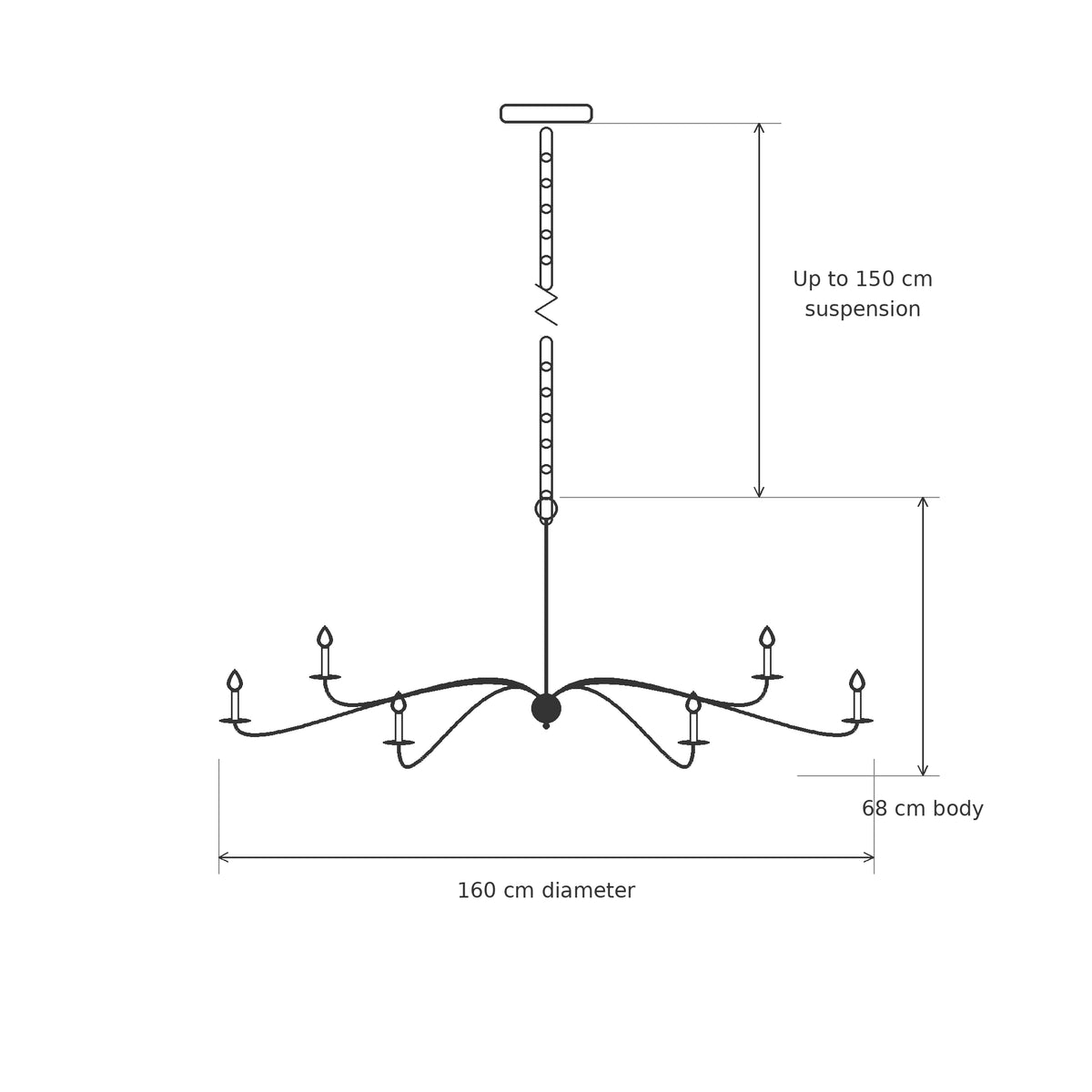 Spanora | Grand Six-Light Iron Chandelier with 160 cm Span and Optional Shades