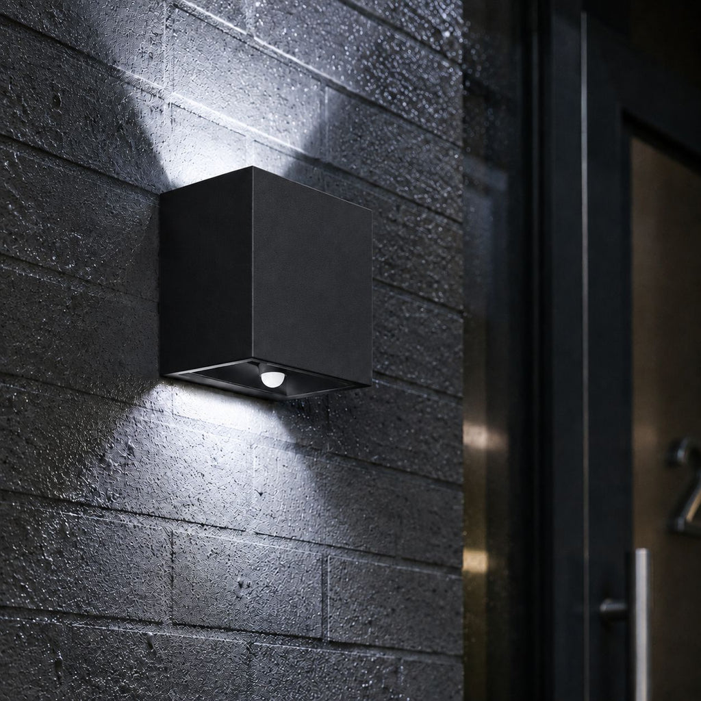 Up and down wall light, white 6000K, 12W black, with PIR sensor