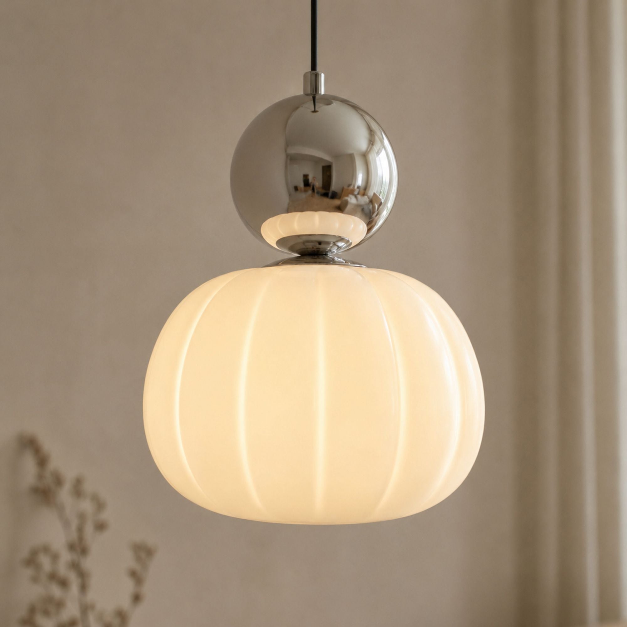 Modern Silver Bauhaus Pendant Light | Opal Glass Dining Room Lamp