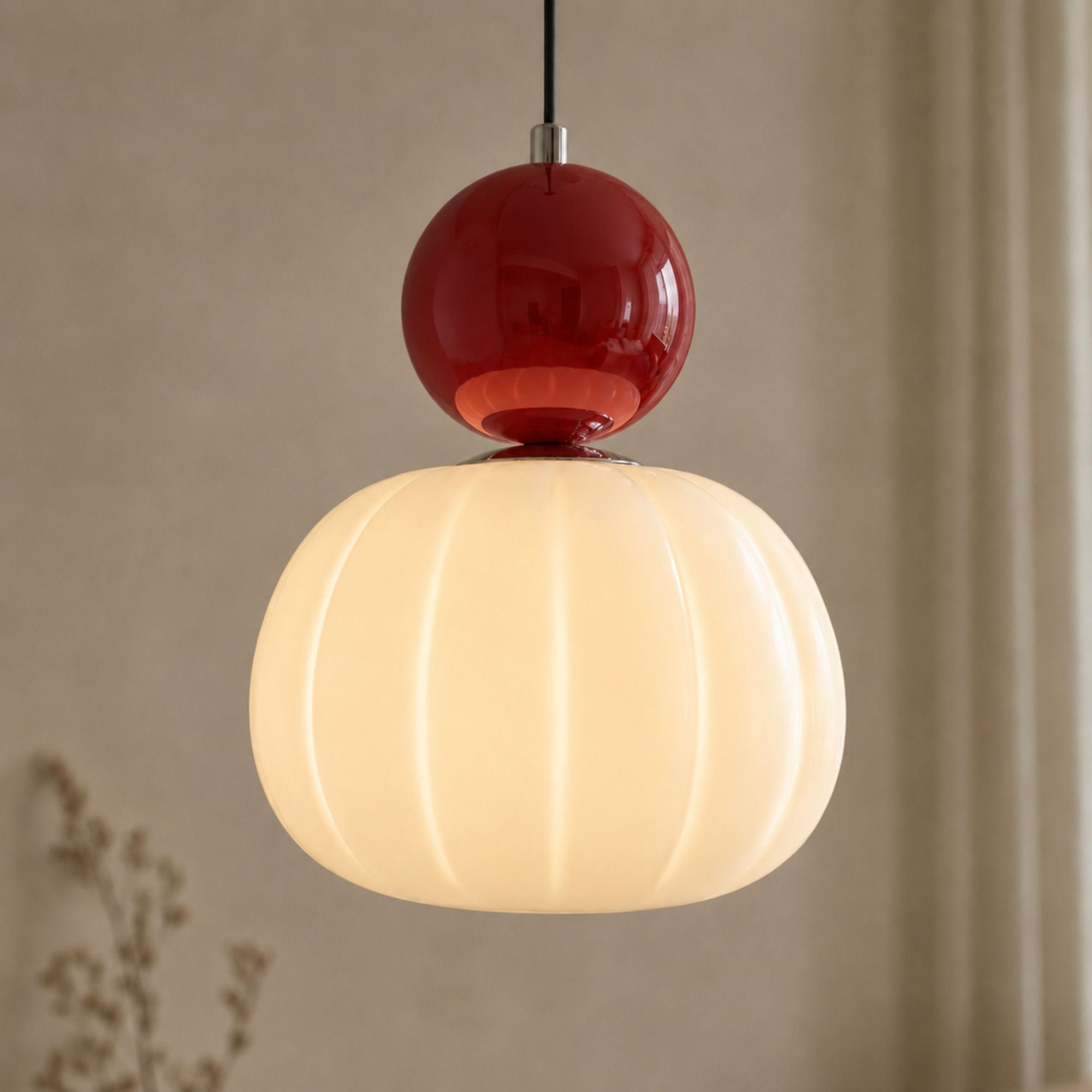 Modern Red Bauhaus Pendant Light | Opal Glass Dining Room Lamp