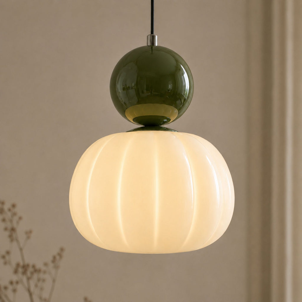 Modern Green Bauhaus Pendant Light | Opal Glass Dining Room Lamp