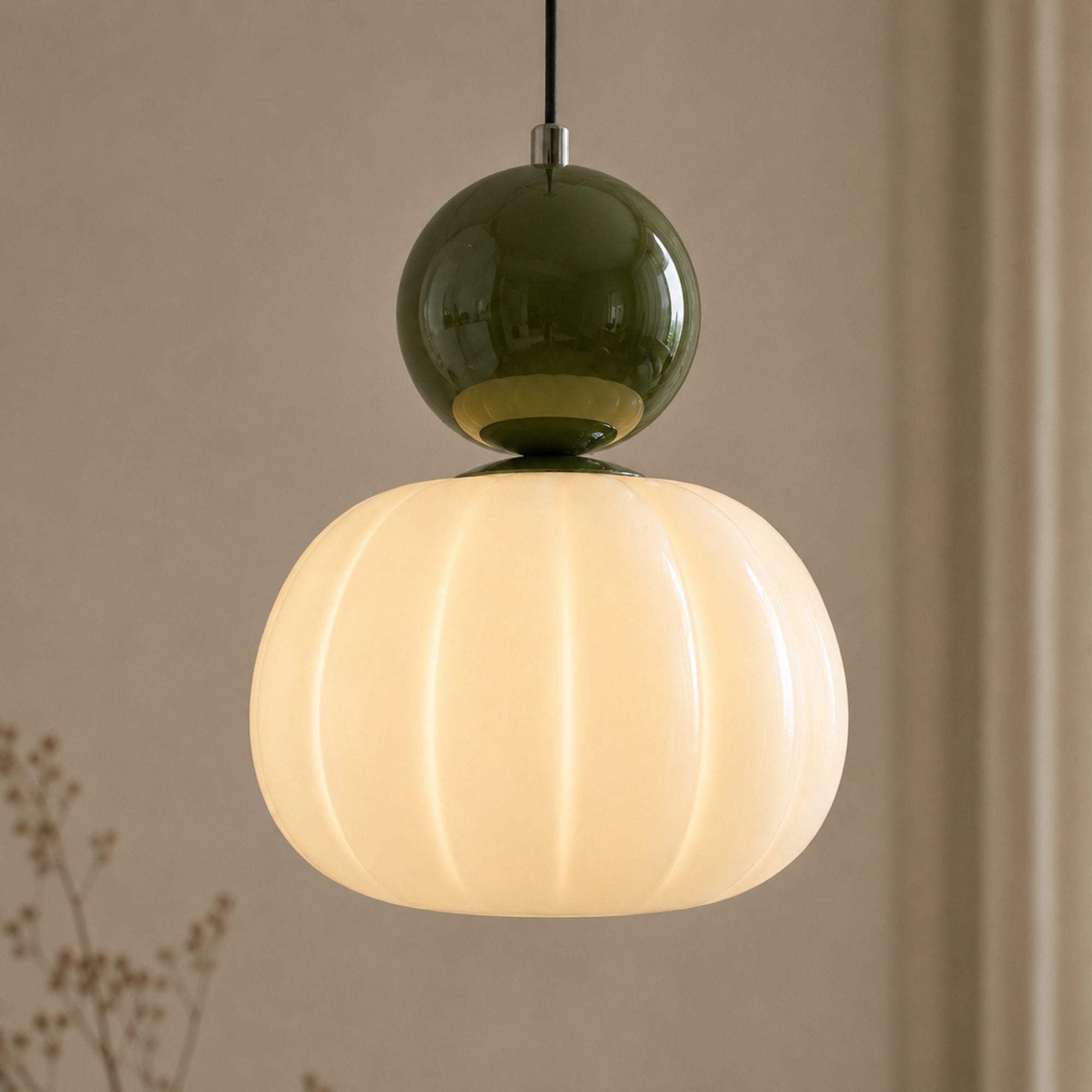 Modern Green Bauhaus Pendant Light | Opal Glass Dining Room Lamp