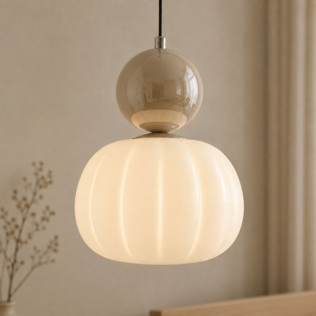 Modern Beige Bauhaus Pendant Light | Opal Glass Dining Room Lamp