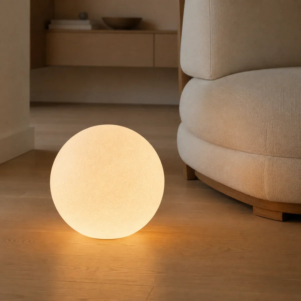 LunaraGlow | Stylish Modern Resin Globe Floor Lamp for Living Room — lifestyle close-up