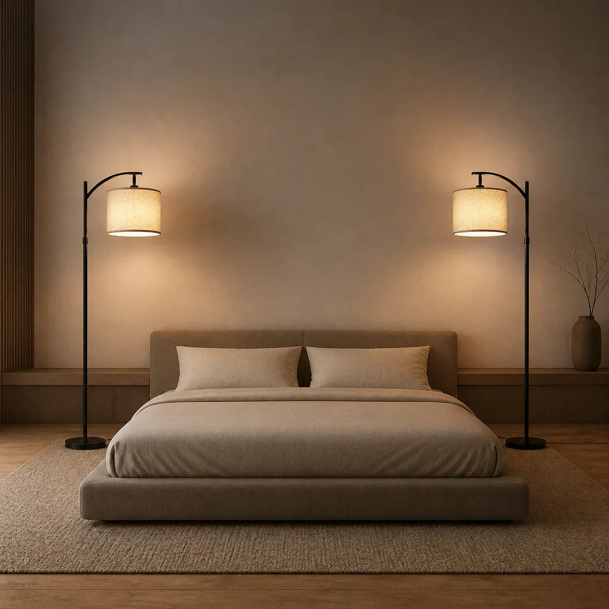 Luminara | Elegant Adjustable Height Arc Floor Lamp with Fabric Shade — product view
