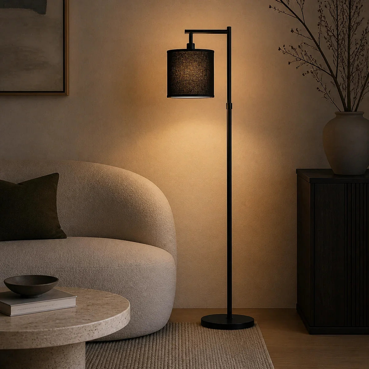Luminara | Elegant Adjustable Height Arc Floor Lamp with Fabric Shade — product view
