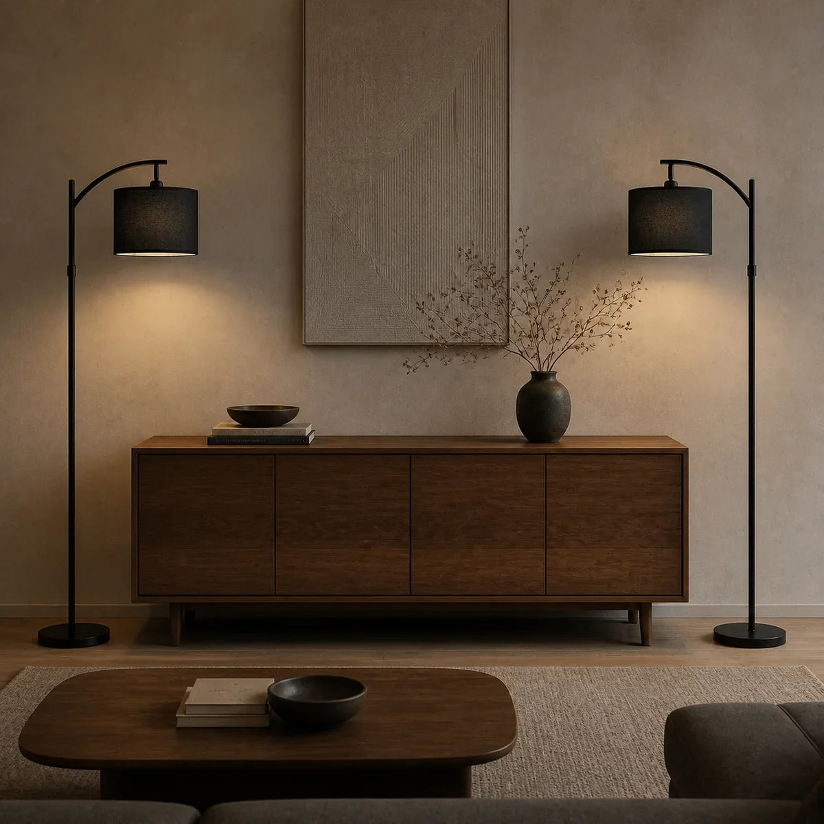 Luminara | Elegant Adjustable Height Arc Floor Lamp with Fabric Shade — product view