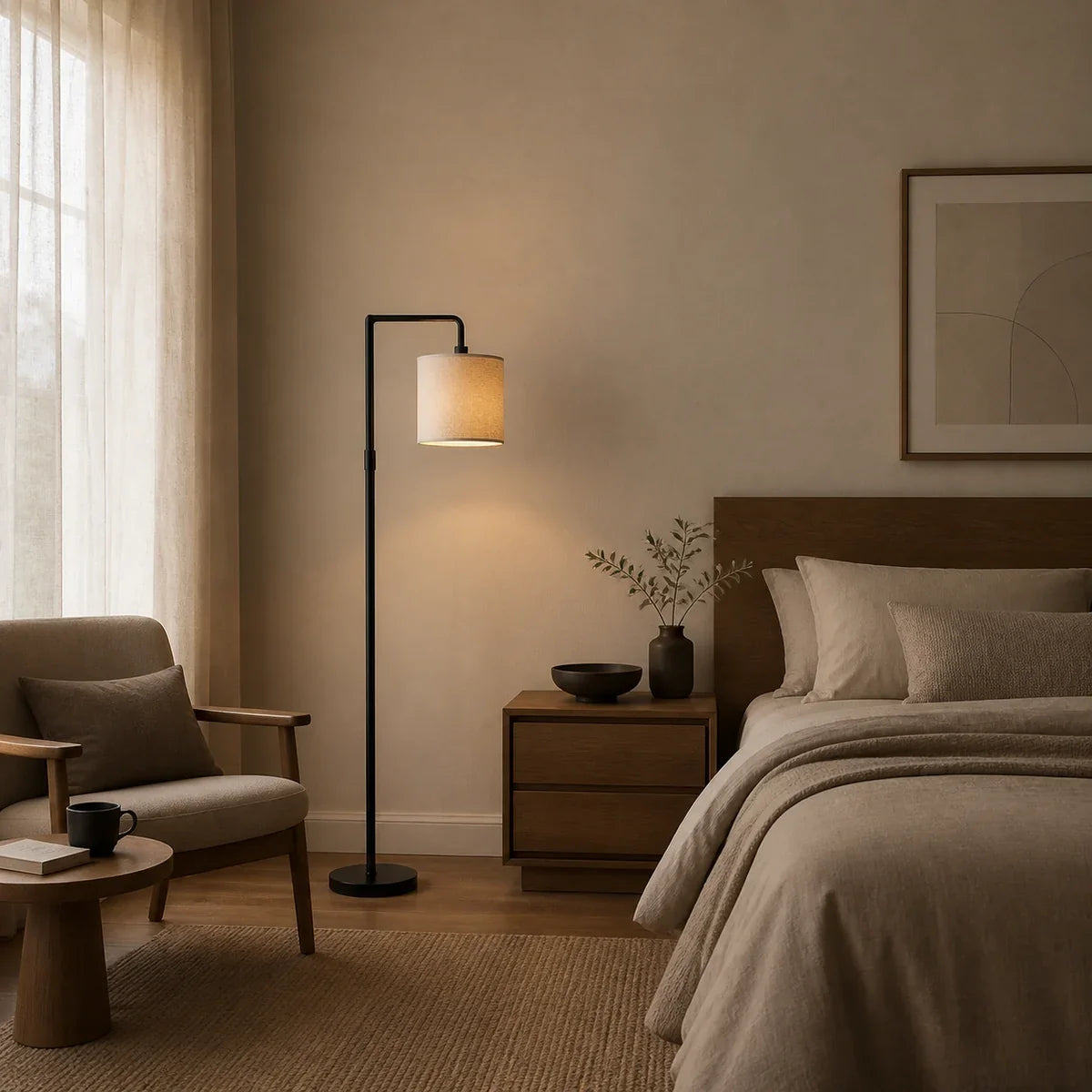 Luminara | Elegant Adjustable Height Arc Floor Lamp with Fabric Shade — product view