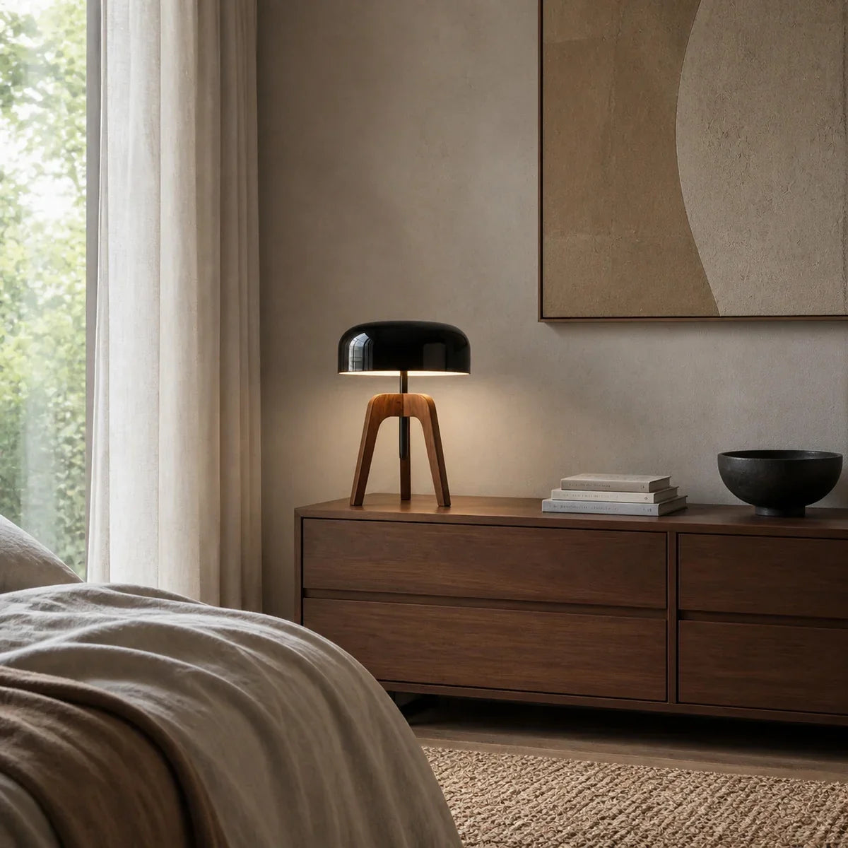 AlfredLamp | Stylish Modern Black Floor Lamp with Walnut Wood Base — product view