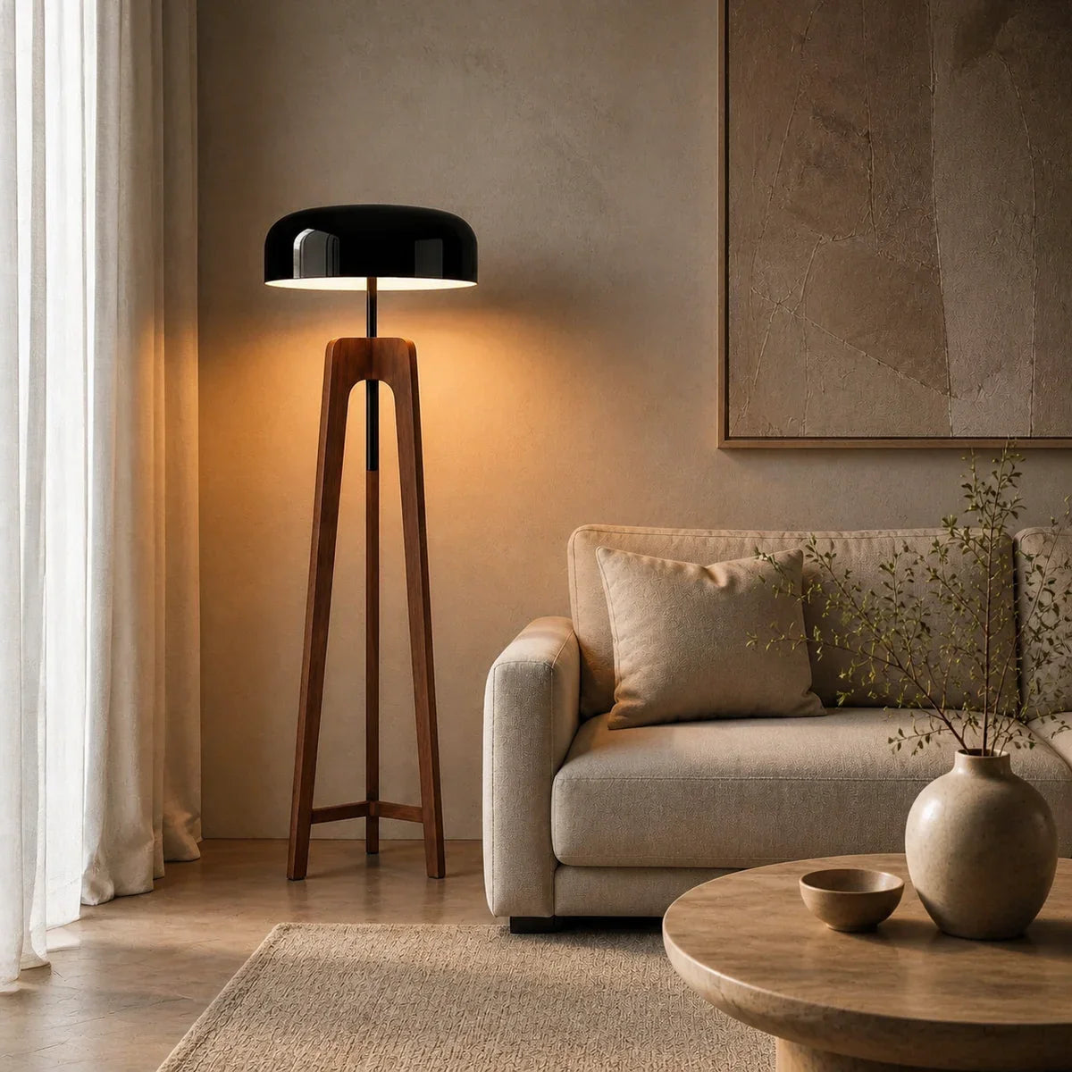 AlfredLamp | Stylish Modern Black Floor Lamp with Walnut Wood Base — product view