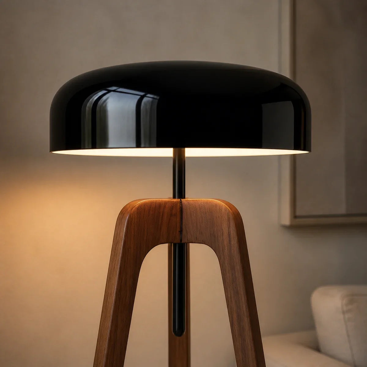 AlfredLamp | Stylish Modern Black Floor Lamp with Walnut Wood Base — product view