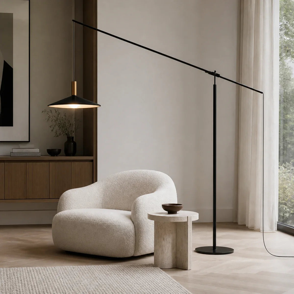 Nocturna | Sleek Modern Black Floor Lamp for Living Room Illumination — product view