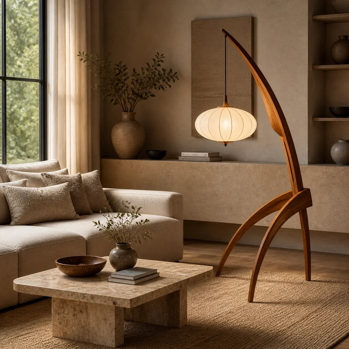 WalnutGlow | Elegant Modern Tripod Floor Lamp for Cozy Living Room Lighting