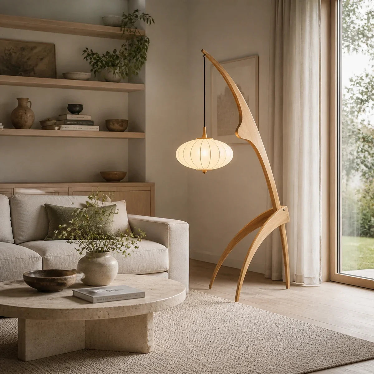 WalnutGlow | Elegant Modern Tripod Floor Lamp for Cozy Living Room Lighting — product view