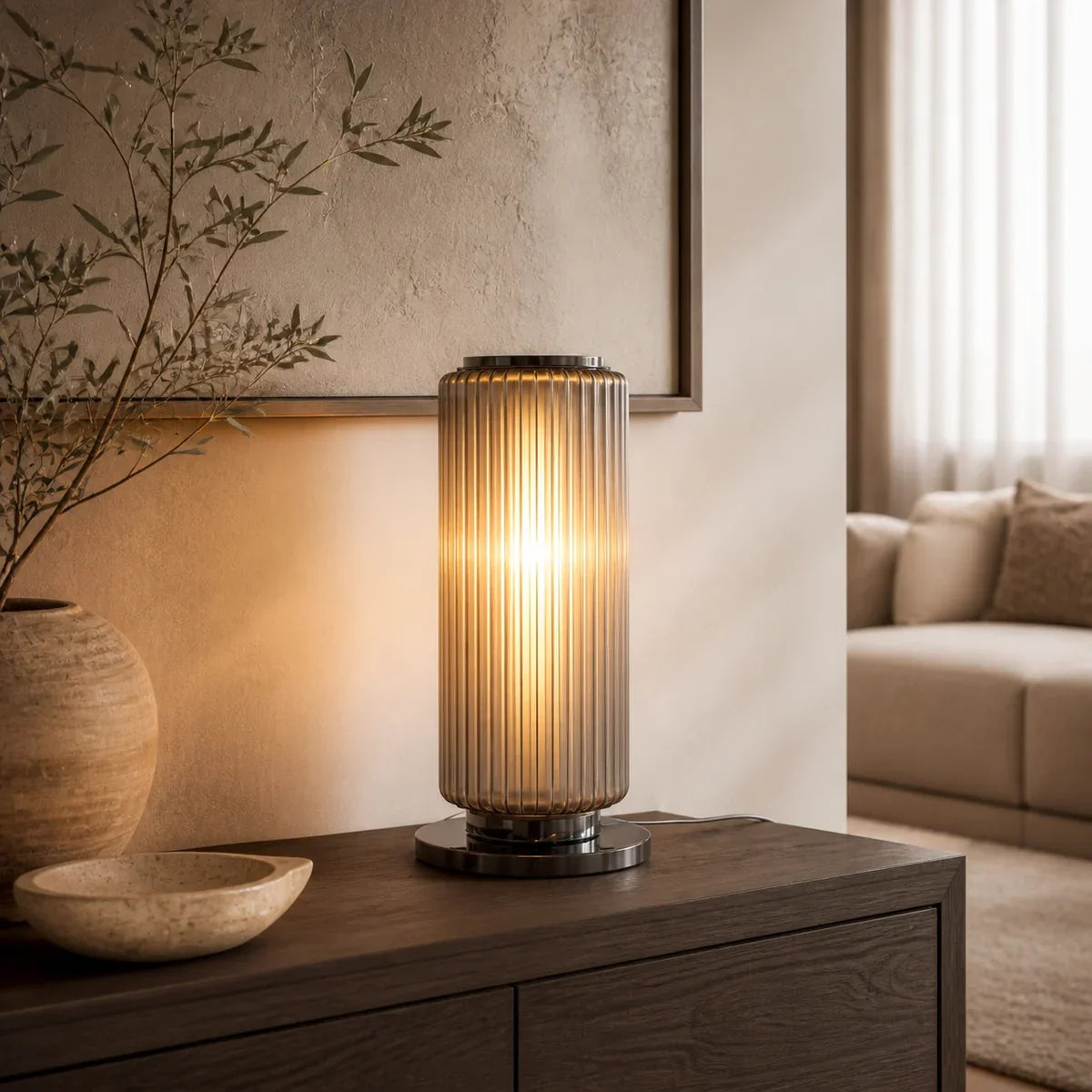 Dyrthem | Elegant Modern Aluminum Glass Standing Floor Lamp — lifestyle close-up
