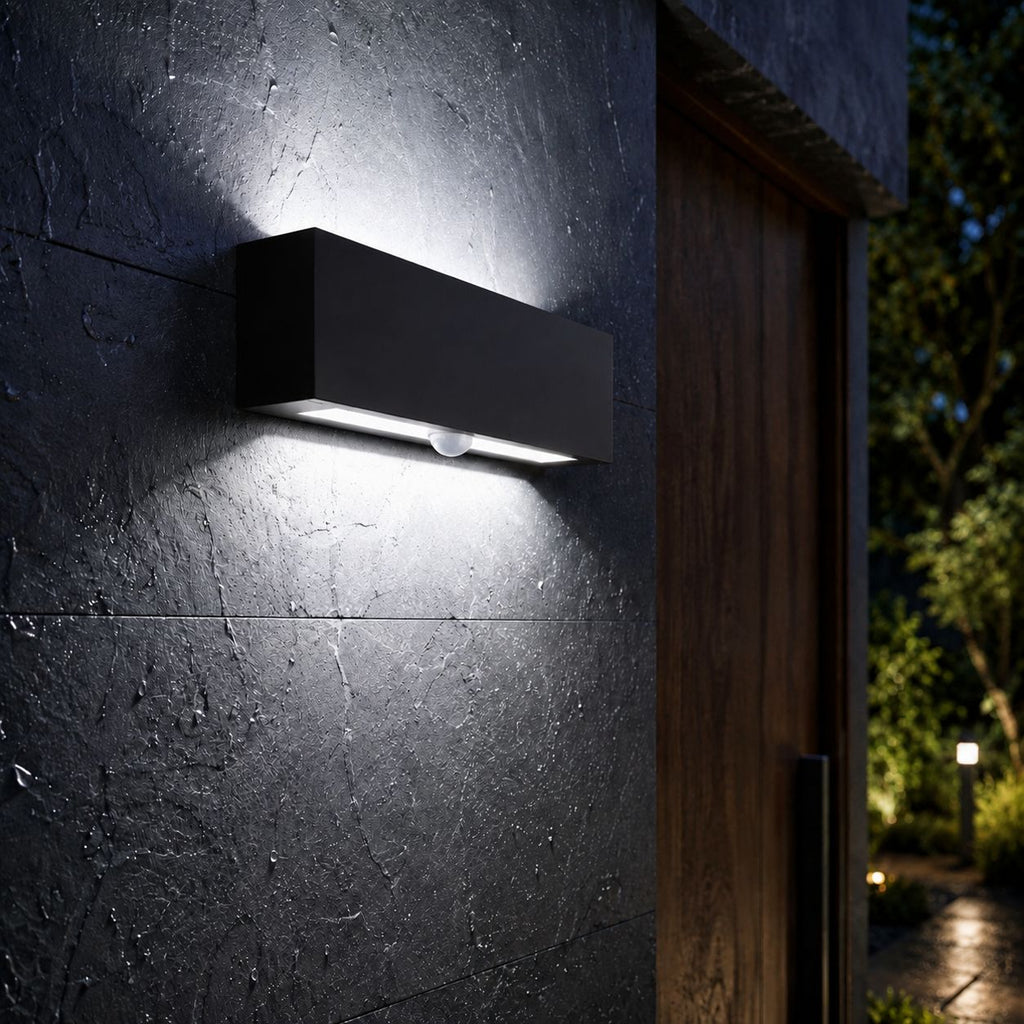 Up and down wall light, white 6000K, 24W black, with PIR sensor
