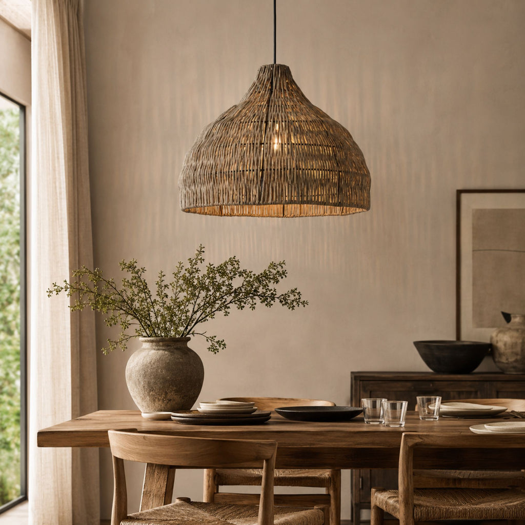 WickerGlow | Elegant Handwoven Rattan Pendant Light Fixture