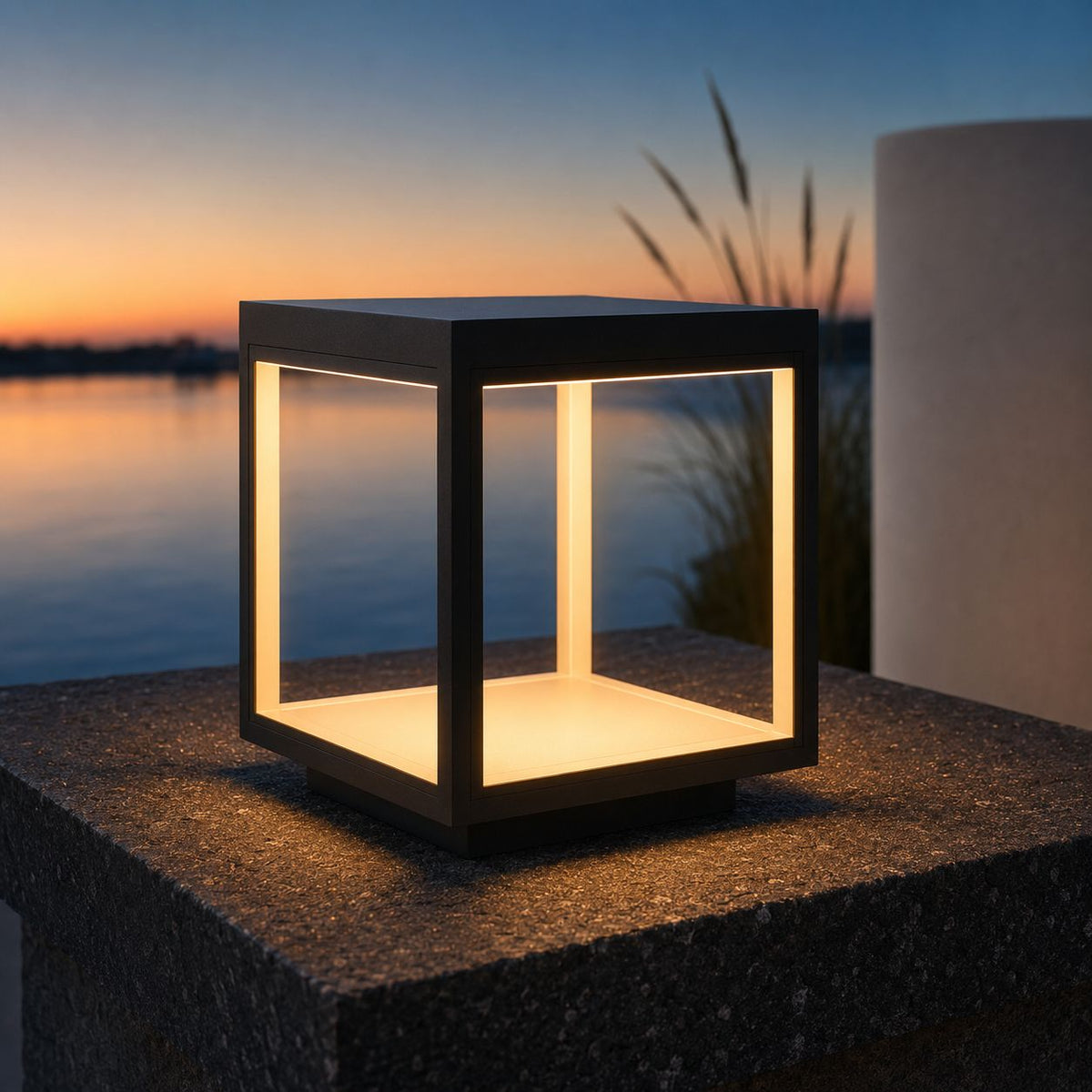 Modern Cube Outdoor Pillar Light | Stainless Steel, Solar or Hardwired