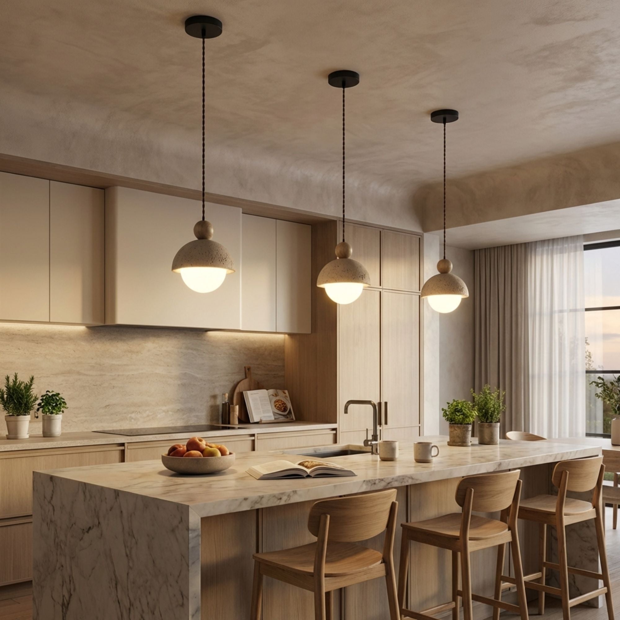 TravertineGlow | Elegant Minimalist Yellow Stone Pendant Light Fixture