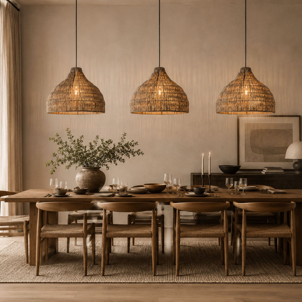 WickerGlow | Elegant Handwoven Rattan Pendant Light Fixture