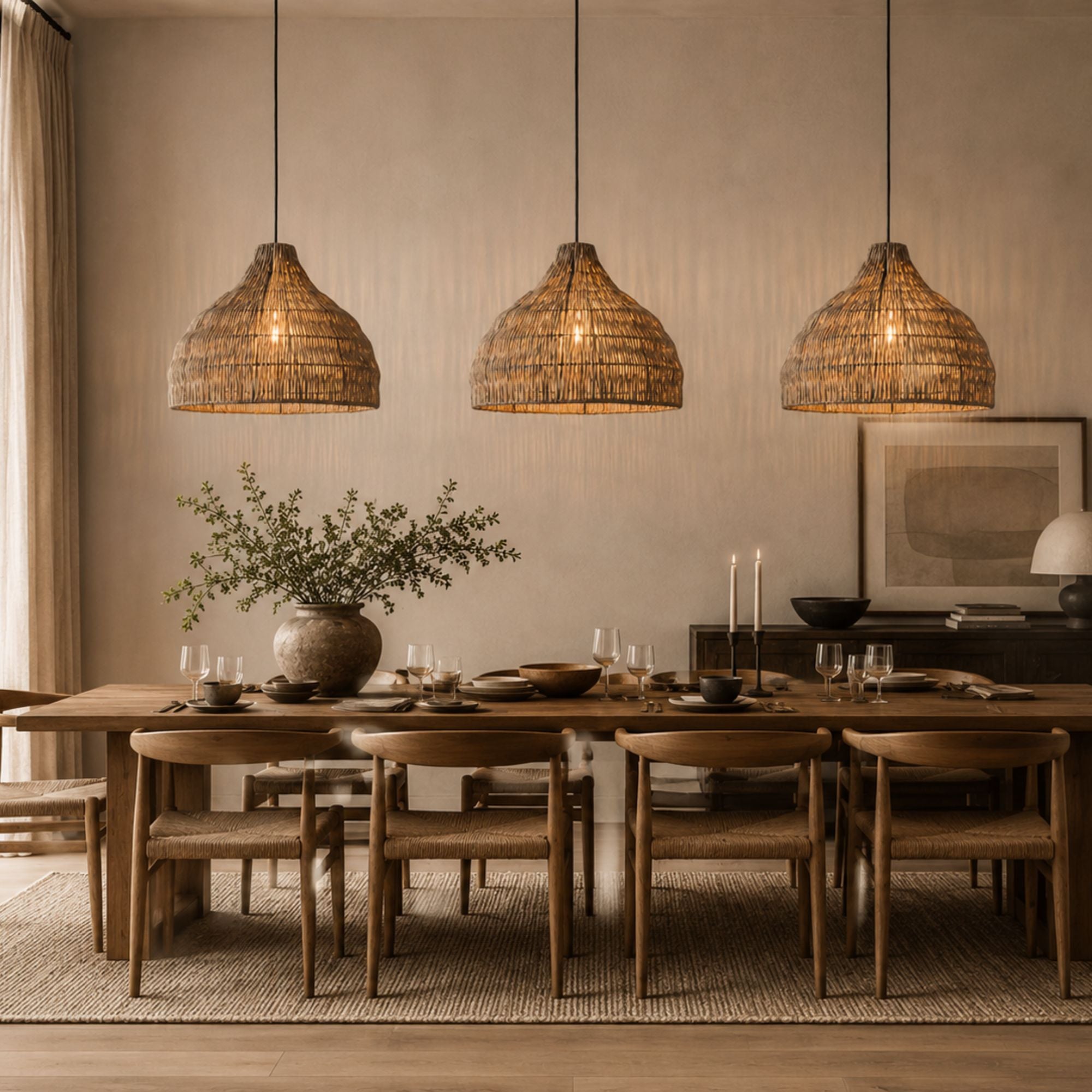 WickerGlow | Elegant Handwoven Rattan Pendant Light Fixture