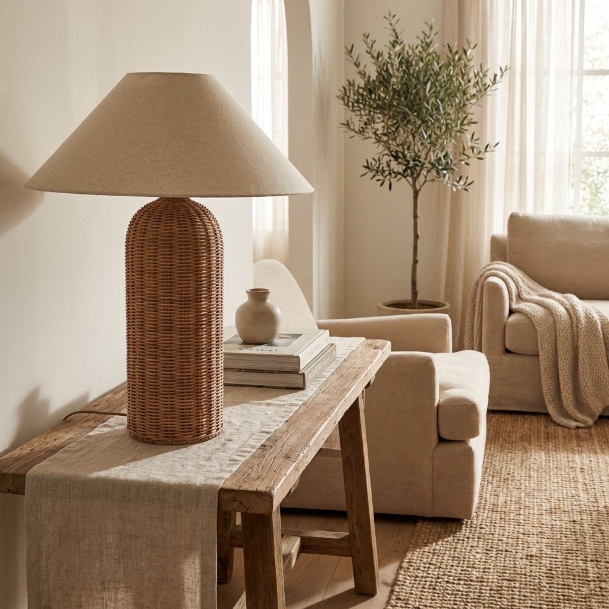 WabiSabi | Elegant Handcrafted Rattan Table Lamp for Bedroom & Living Room