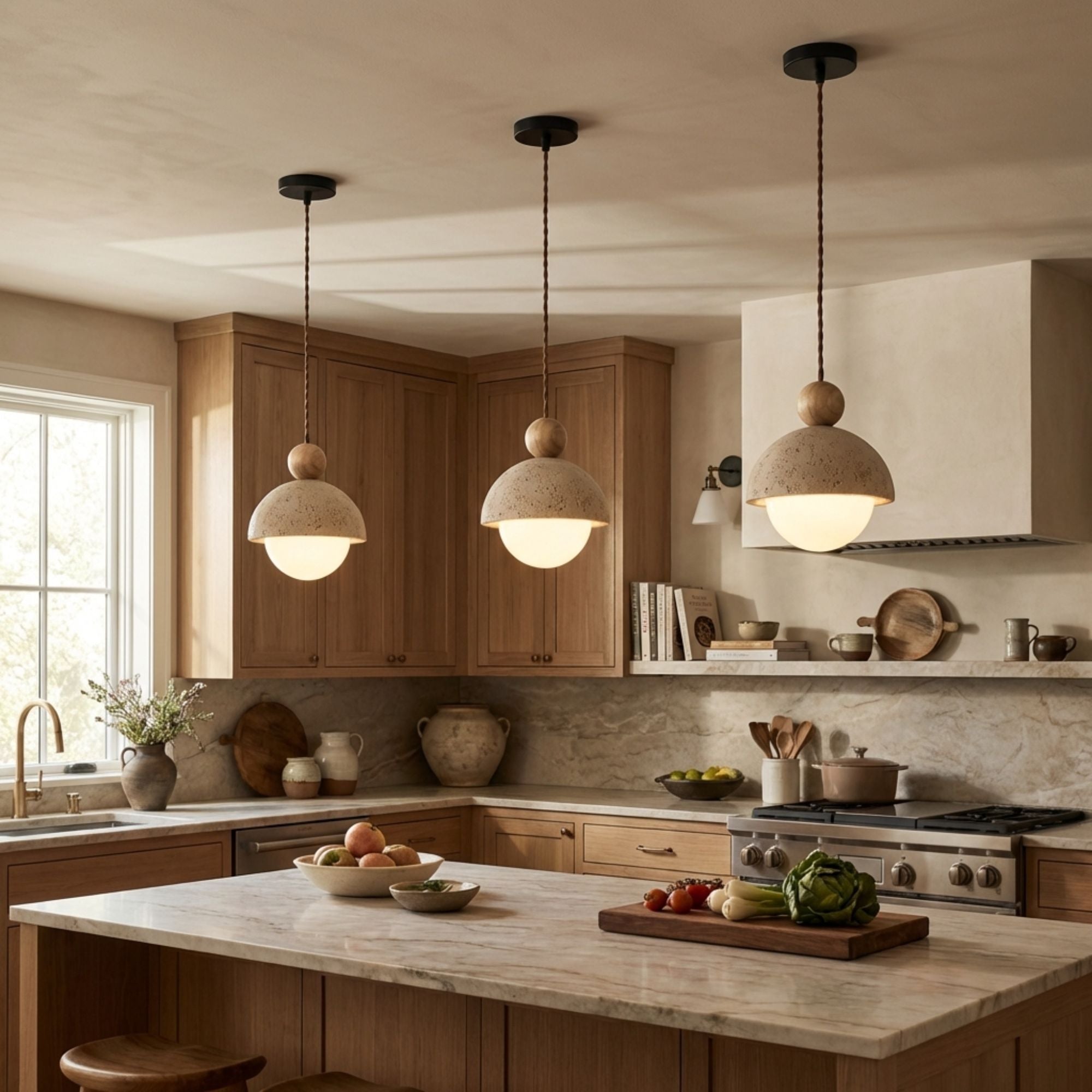 TravertineGlow | Elegant Minimalist Yellow Stone Pendant Light Fixture