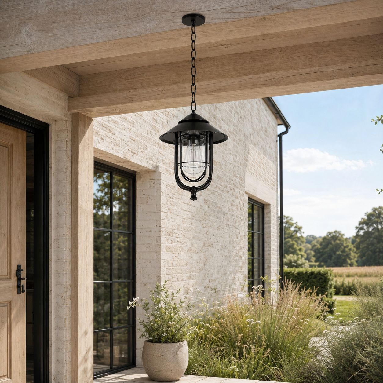 Caged Outdoor Pendant Light | Vintage Porch Lantern, Black or Bronze