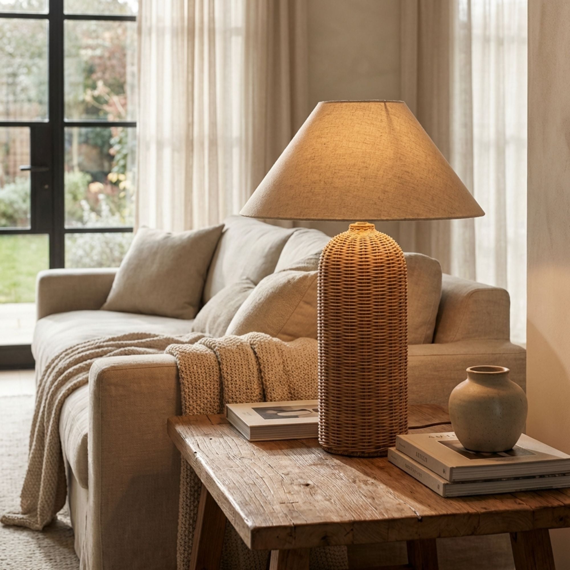 WabiSabi | Elegant Handcrafted Rattan Table Lamp for Bedroom & Living Room
